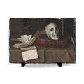 Skull & Books Slate Desk Plaque — Gothic Vanitas Décor
