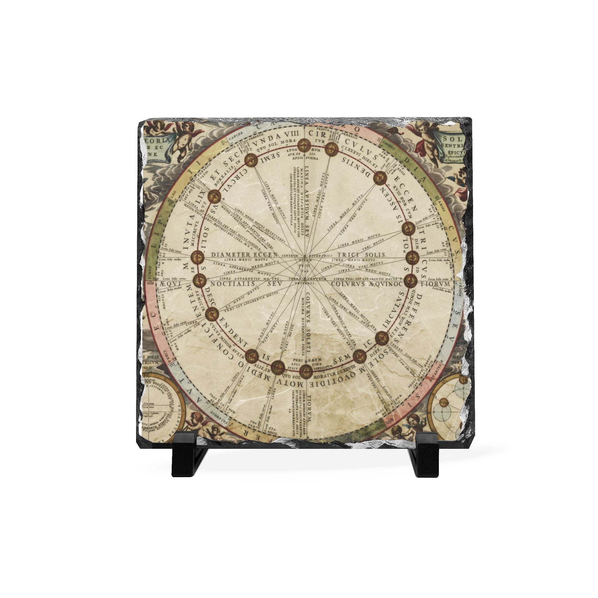 Vintage Celestial Compass Slate Desk Plaque — Antique Map Decorative Tile