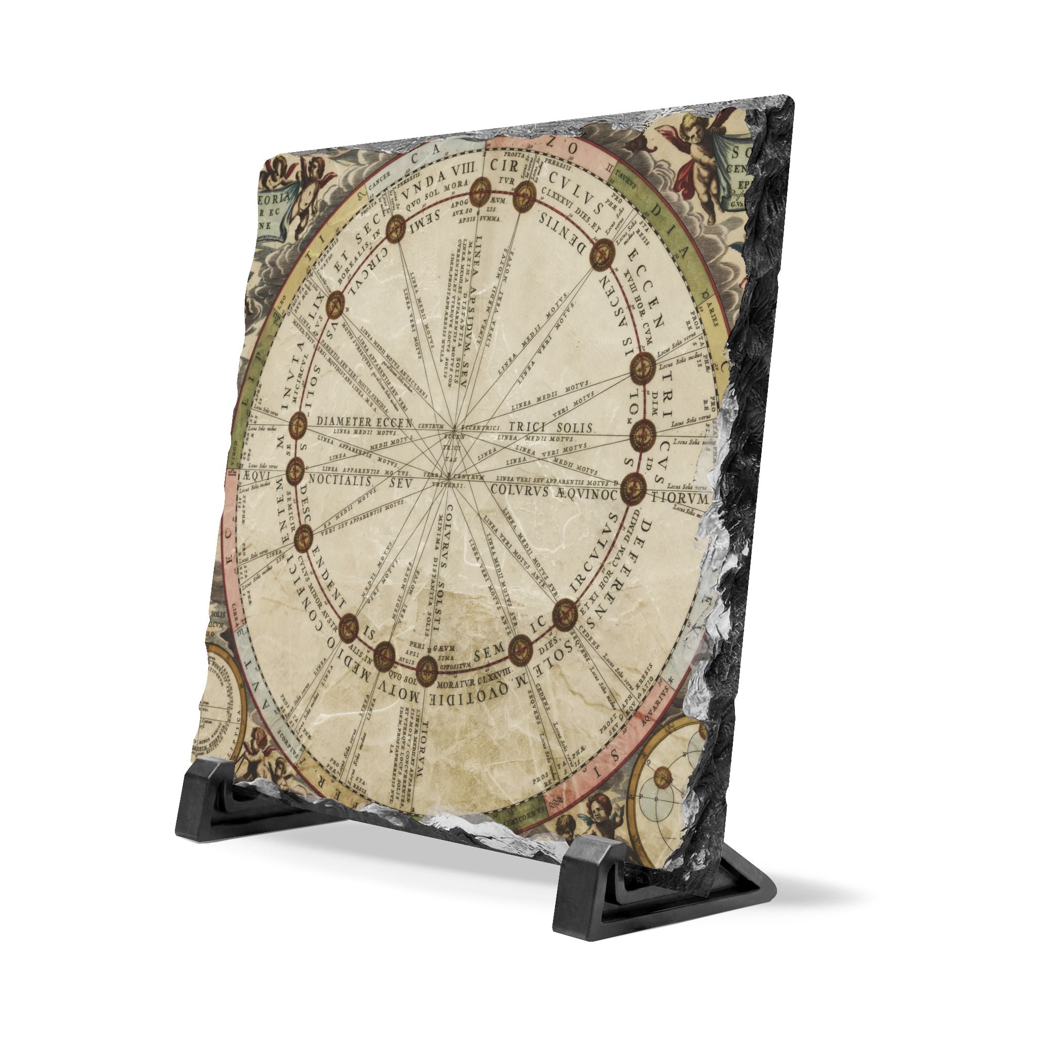 Vintage Celestial Compass Slate Desk Plaque — Antique Map Decorative Tile