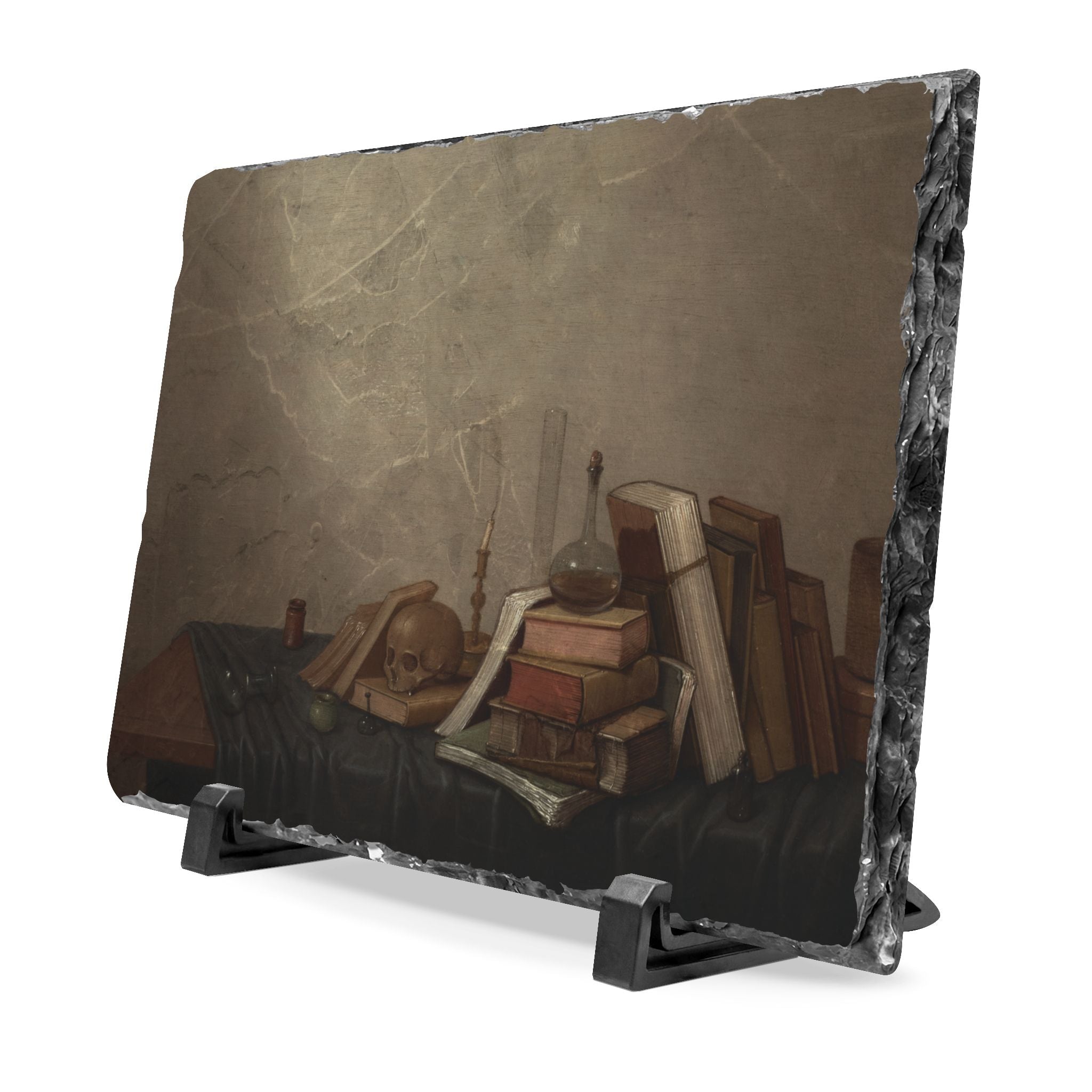 Vanitas Still Life Slate Desk Plaque — Gothic Study Decor