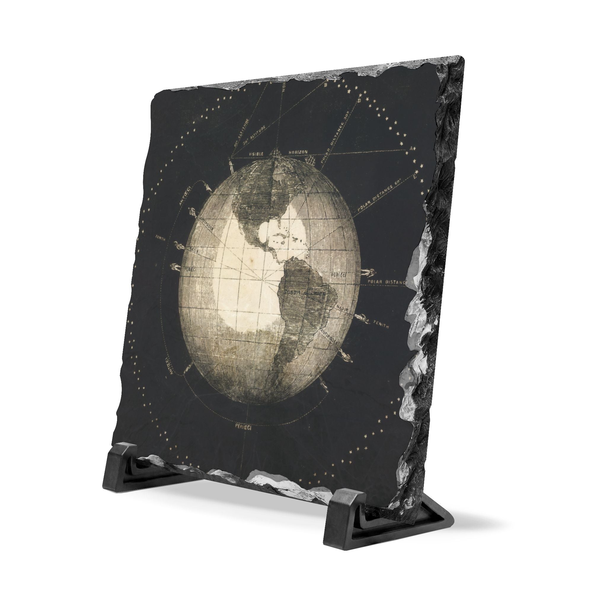 Vintage Globe Slate Desk Plaque – Rustic World Map Office Decor