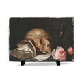 Vanitas Skull Slate Desk Plaque — Gothic Still Life Home Decor