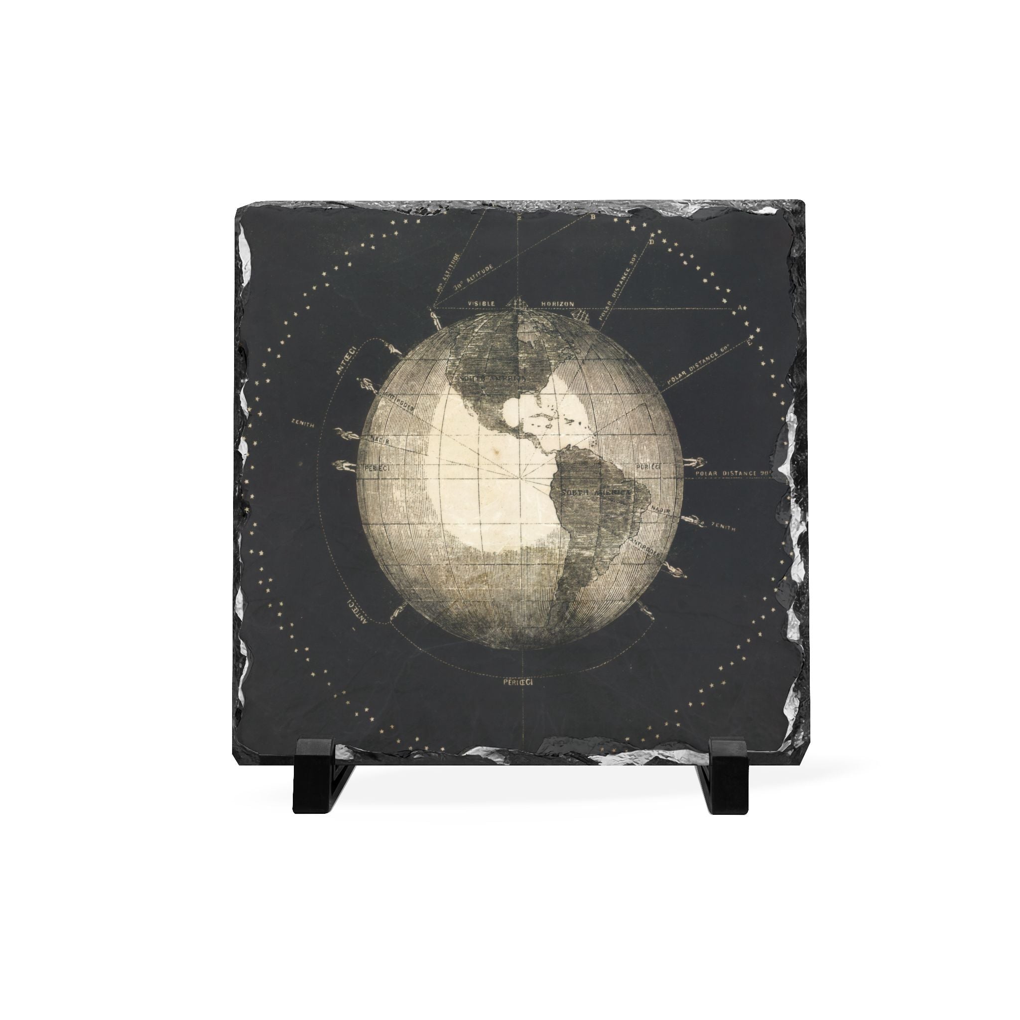 Vintage Globe Slate Desk Plaque – Rustic World Map Office Decor