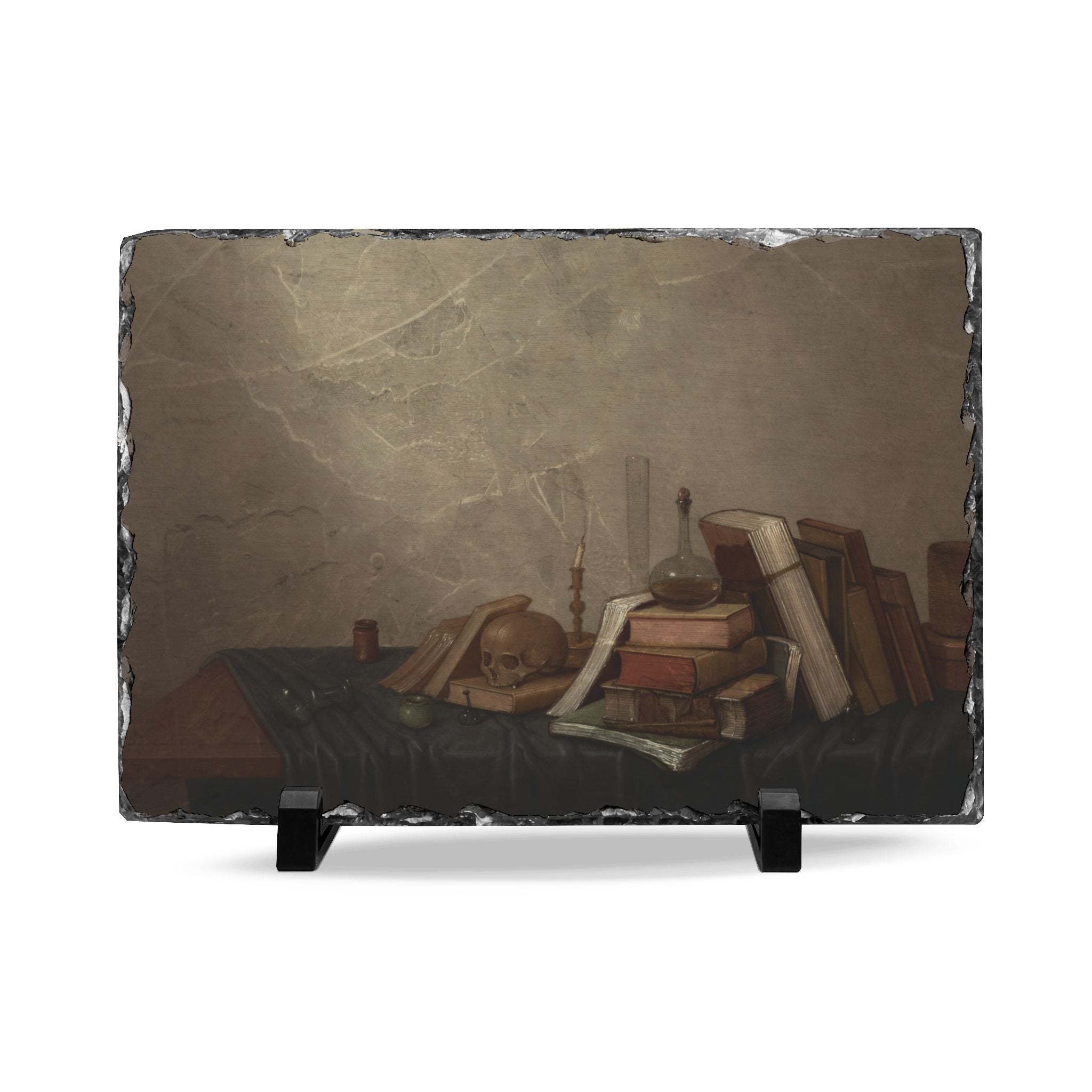 Vanitas Still Life Slate Desk Plaque — Gothic Study Decor