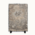 A rectangular slate art board displaying a classical fresco painting with cherubs and clouds, shown on a black display stand against a light off-white background.